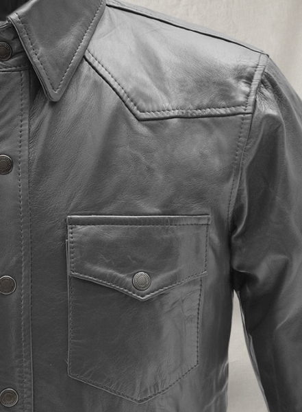 Gray Leather Shirt Jacket - #1S