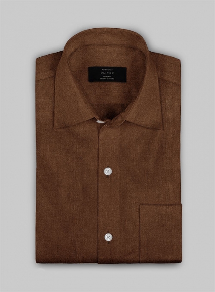 European Oak Brown Linen Shirt - Full Sleeves