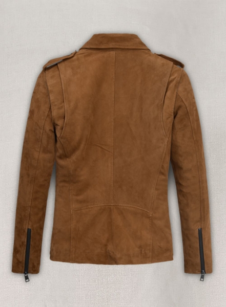 Caramel Brown Suede Pure Leather Biker Jacket #2