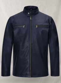 Dark Blue Stretch Leather Cycle Jacket #2