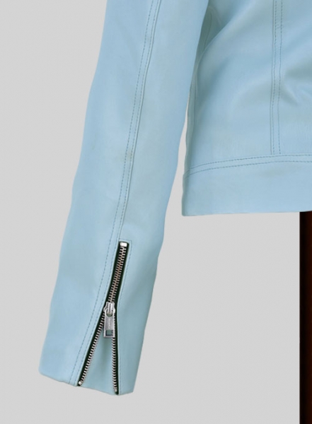 Spring Light Blue Stretch Leather Jacket # 213
