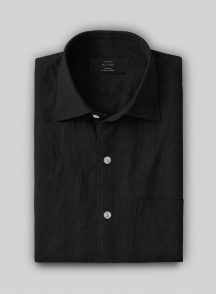 Washed Black Cotton Linen Shirt