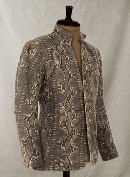 Dark Brown Python Zipper Leather Blazer #3
