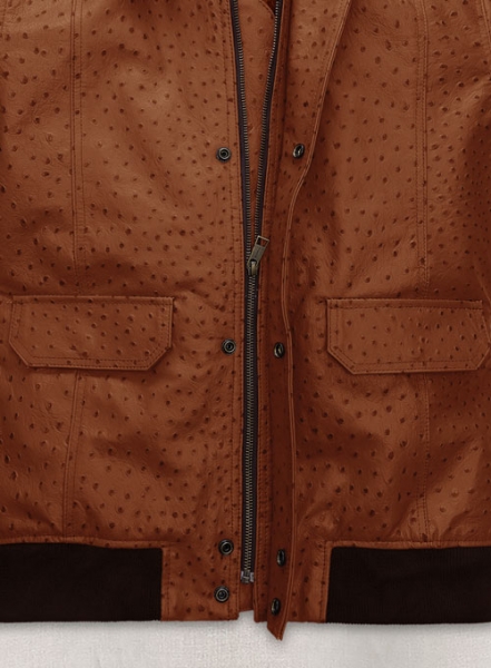 Tan Brown Ostrich Robert Pattinson Leather Jacket #3