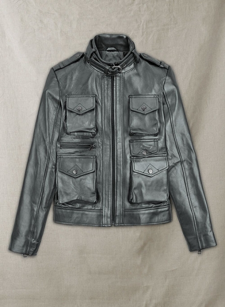 Metallic Lurex Gray Leather Jacket # 235