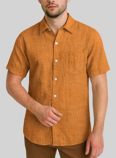 Dublin Autumn Orange Linen Shirt - Half Sleeves