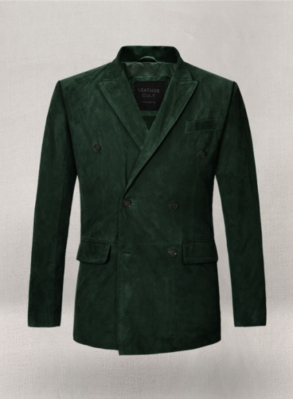 Timber Green Suede Double Breasted Blazer