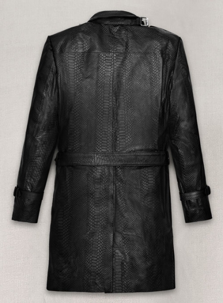 Black Python Leather Long Coat #204