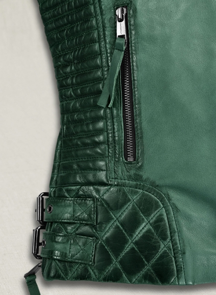 Charlotte Burnt Green Leather Jacket