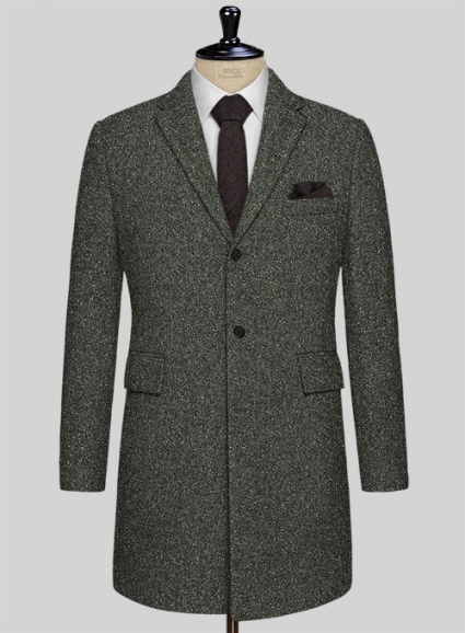 Dark Olive Flecks Donegal Tweed Overcoat