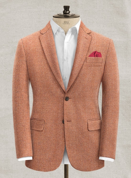 Italian Wide Herringbone Sea Orange Tweed Jacket