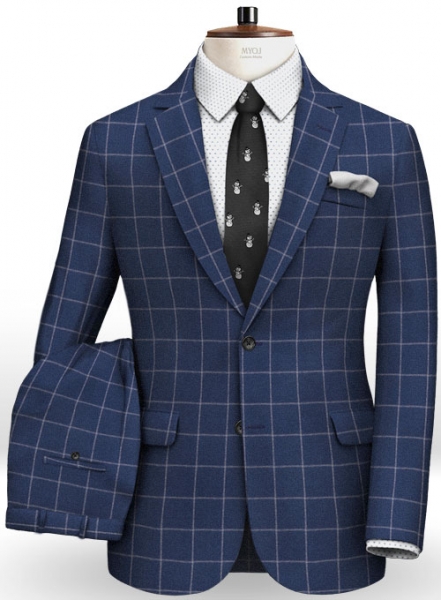 Blue Windowpane Flannel Wool Suit