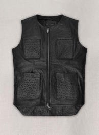 Black Ostrich Leather Vest # 335
