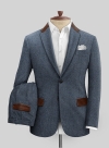 Vintage Herringbone Blue Tweed Suit - Leather Trims