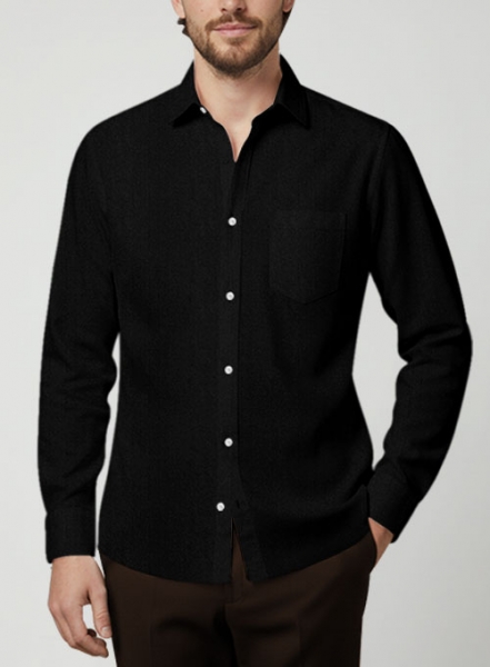 Black cotton linen Shirt - Full Sleeves