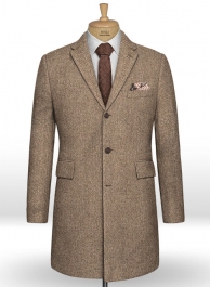 Irish Brown Herringbone Tweed Overcoat