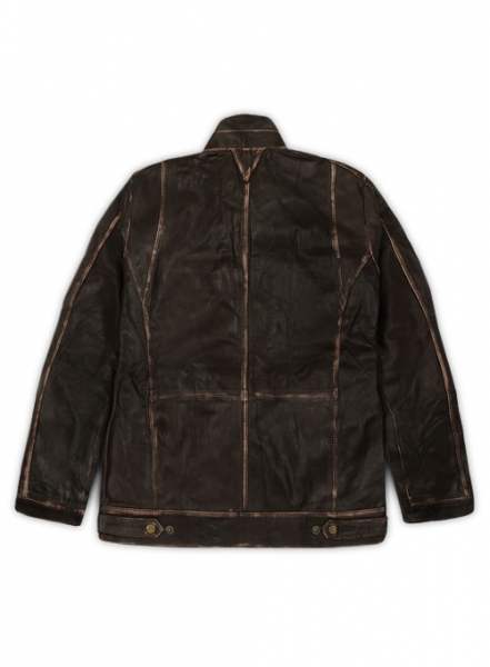 Tribal Rubbed Brown Leather Jacket - M Regular