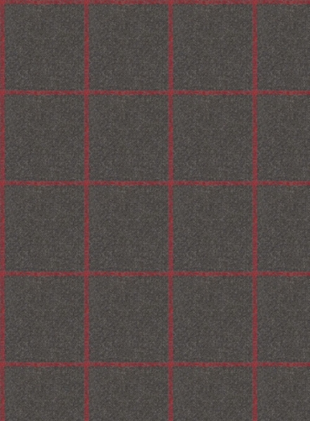 Charcoal Red Windowpane Flannel Wool Pants