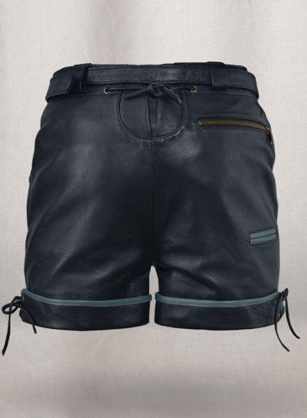 Dark Blue Leather Cargo Shorts Style # 364