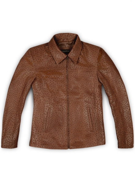 Brown Ostrich Leather Hipster Jacket #2