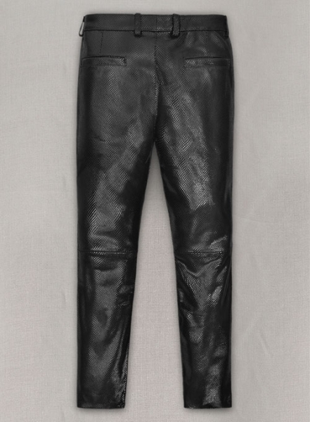 Snake Emboss Black Leather Pants