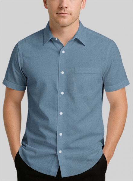 Azure Blue Stretch Poplene Shirt - Half Sleeves