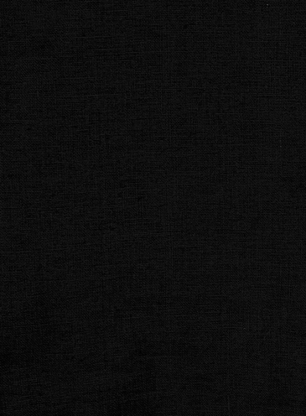 Pure Black Linen Leather Trim Shirt - Full Sleeves
