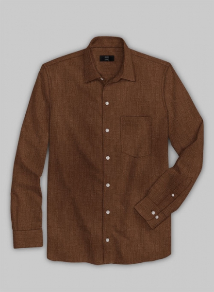 European Oak Brown Linen Shirt - Full Sleeves
