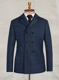 Harris Tweed Houndstooth Blue Pea Coat