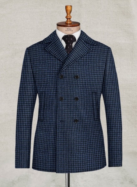 Harris Tweed Houndstooth Blue Pea Coat