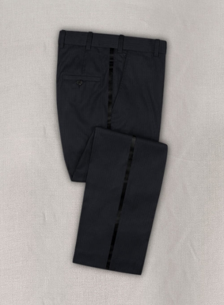 Napolean Dark Blue Herrringbone Wool Tuxedo Suit
