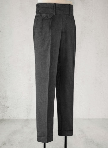 Napolean Sharkskin Charcoal Double Gurkha Wool Trousers