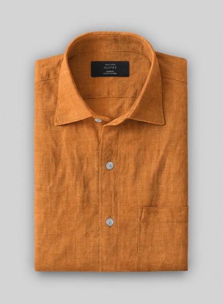 Dublin Autumn Orange Linen Shirt - Half Sleeves