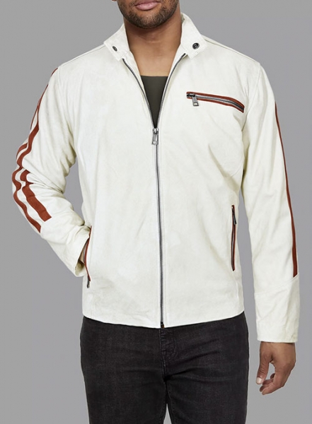 Burnt Red Suede Stripe Leather Jacket #100