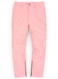 Light Pink Leather Biker Jeans - Style #1