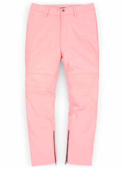 Light Pink Leather Biker Jeans - Style #1