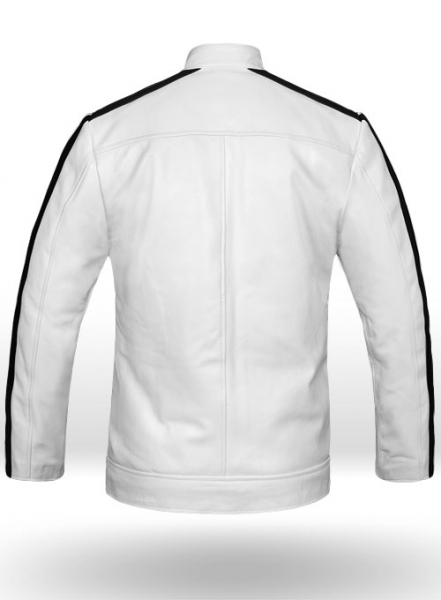 White Leather Jacket Sportsman Stripe