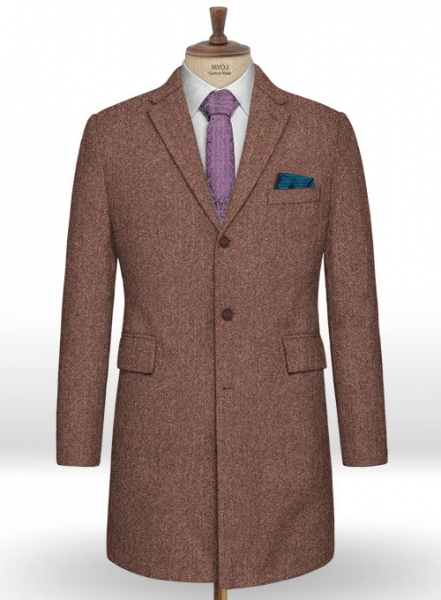 Galway Wine Herringbone Tweed Overcoat