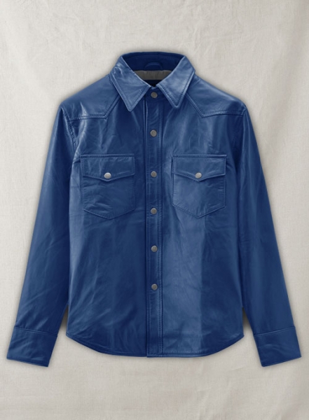 Rich Blue Leather Shirt Jacket - #1S