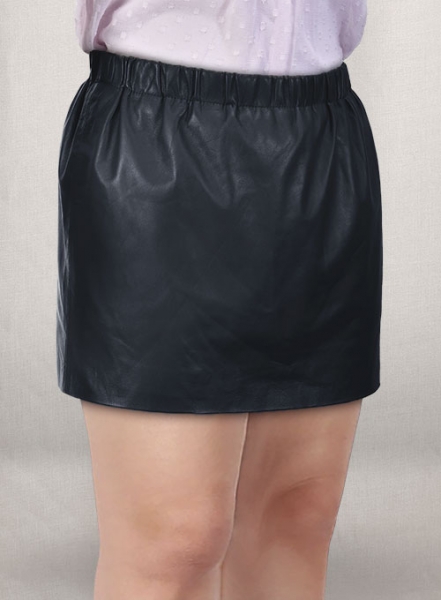 Soft Deep Blue Leather Skirt With Elastic Waist