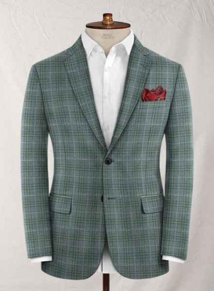 Reda Sage Green Checks Wool Jacket