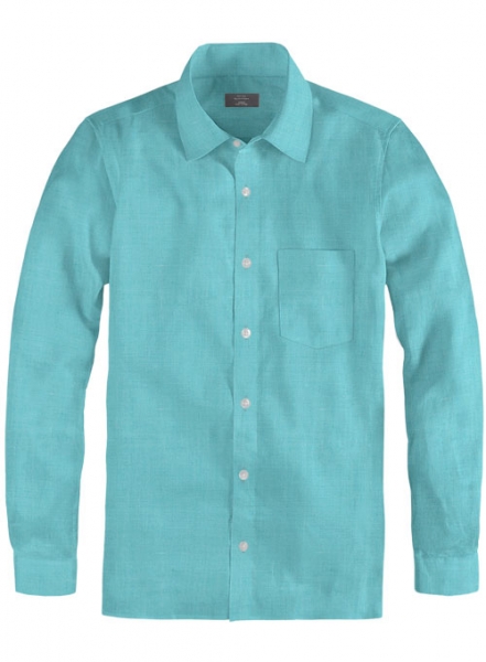 Pure Aqua Blue Linen Shirt - Full Sleeves