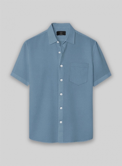 Azure Blue Stretch Poplene Shirt - Half Sleeves