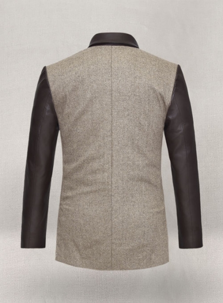 Vintage Herringbone Brown Tweed Leather Combo Blazer # 652