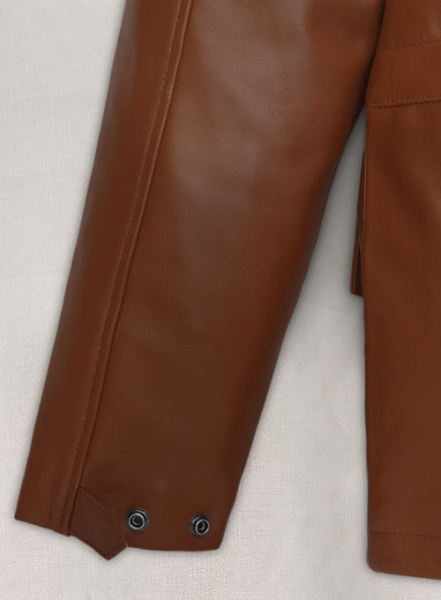 Tan Brown Military M-65 Leather Jacket