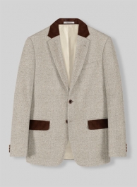 Vintage Herringbone Light Beige Tweed Jacket - Leather Trims Vintage Herringbone Light Beige Tweed Jacket - Leather Trims