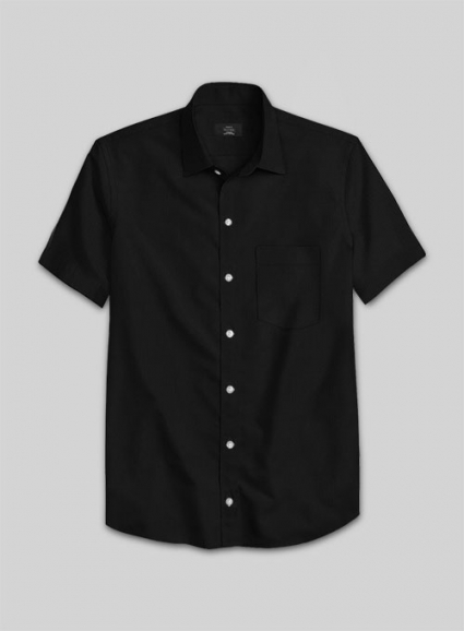 Black Herringbone Cotton Shirt - Half Sleeves