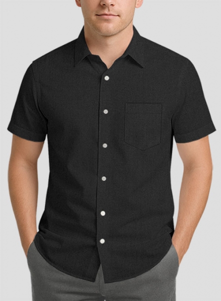 Black Stretch Poplene Shirt - Half Sleeves