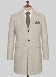 Vintage Herringbone Light Beige Tweed Overcoat