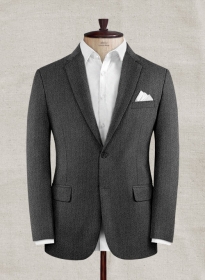 Italian Wool Cashmere Charcoal Herringbone Jacket